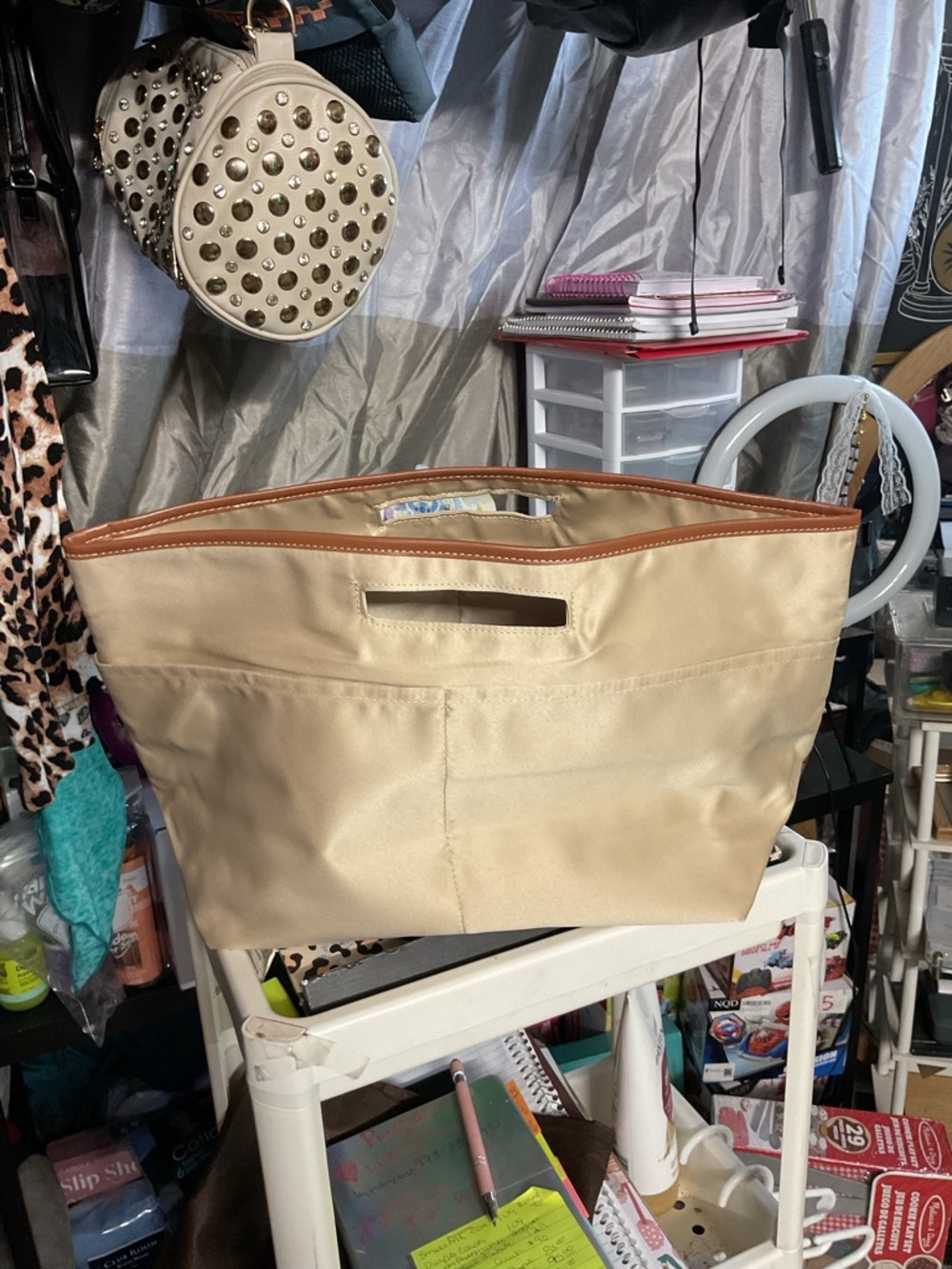 Beige bag protector pwith Brown Trim - Women Bags